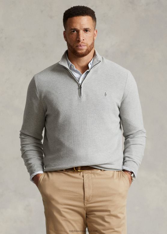 мушкарци Ralph Lauren мрежасто плетени памучни џемпер са четвртим патентним затварачем V2V441915 и преко вријеска