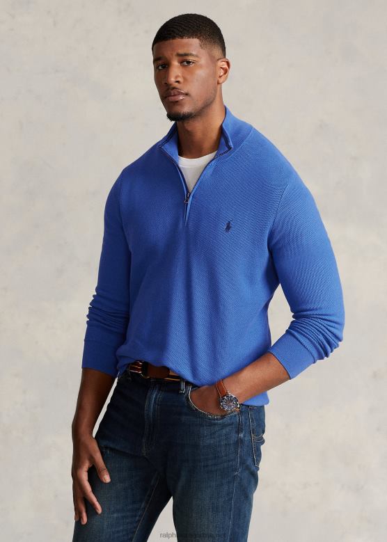 мушкарци Ralph Lauren мрежасто плетени памучни џемпер са четвртим патентним затварачем V2V441917 маидстоне блуе