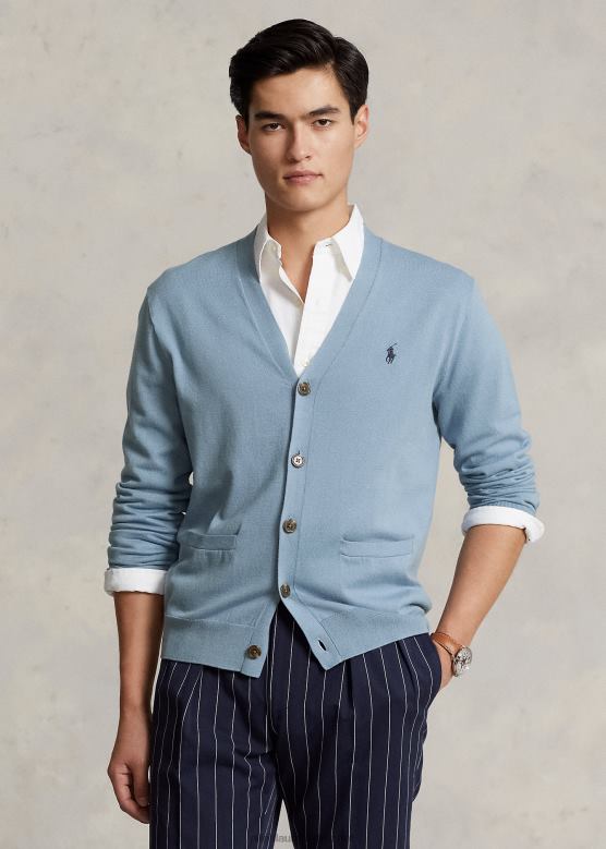 мушкарци Ralph Lauren памучни кардиган с в-изрезом V2V44395 канал плави