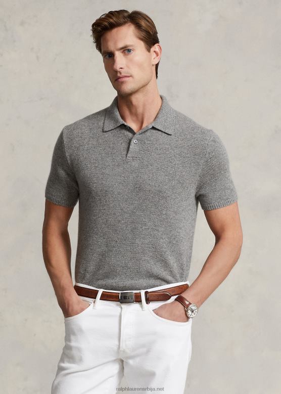 мушкарци Ralph Lauren џемпер од кашмира са поло овратником V2V44489 браон сиви вресак