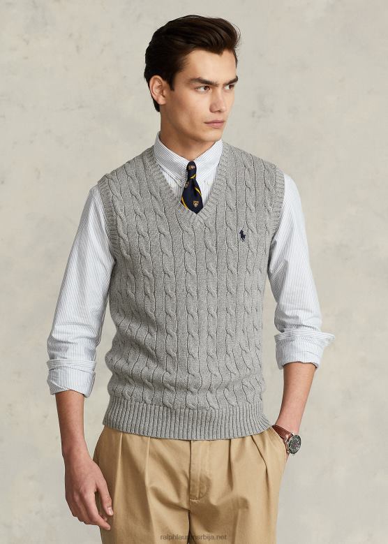 мушкарци Ralph Lauren плетени памучни џемпер прслук V2V44505 браон сиви вресак