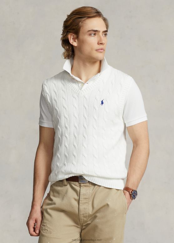 мушкарци Ralph Lauren плетени памучни џемпер прслук V2V44507 бео