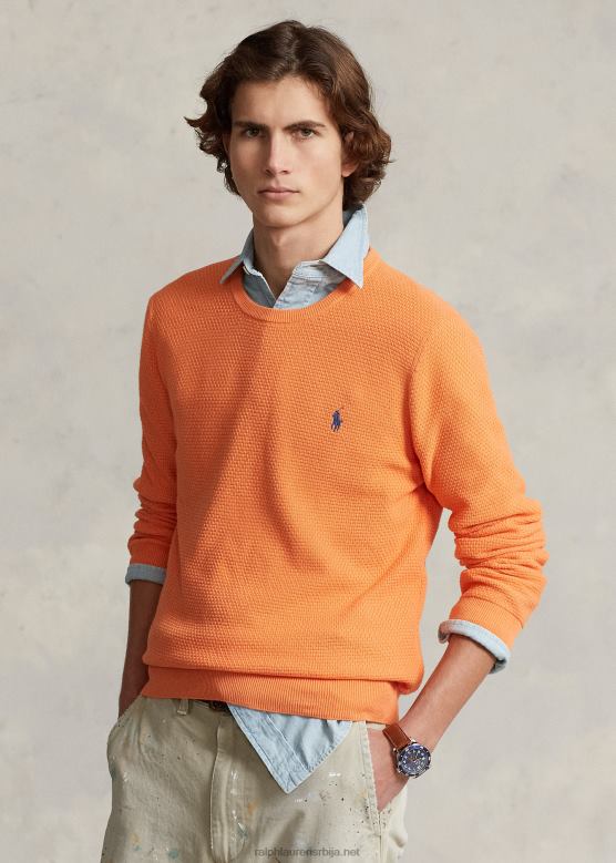 мушкарци Ralph Lauren текстурирани памучни џемпер са округлим изрезом V2V44644 класична бресква хеатхер
