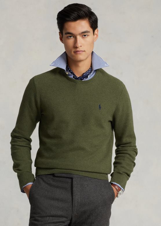 мушкарци Ralph Lauren мрежасти памучни џемпер са округлим изрезом V2V44669 класични маслинов хеатхер