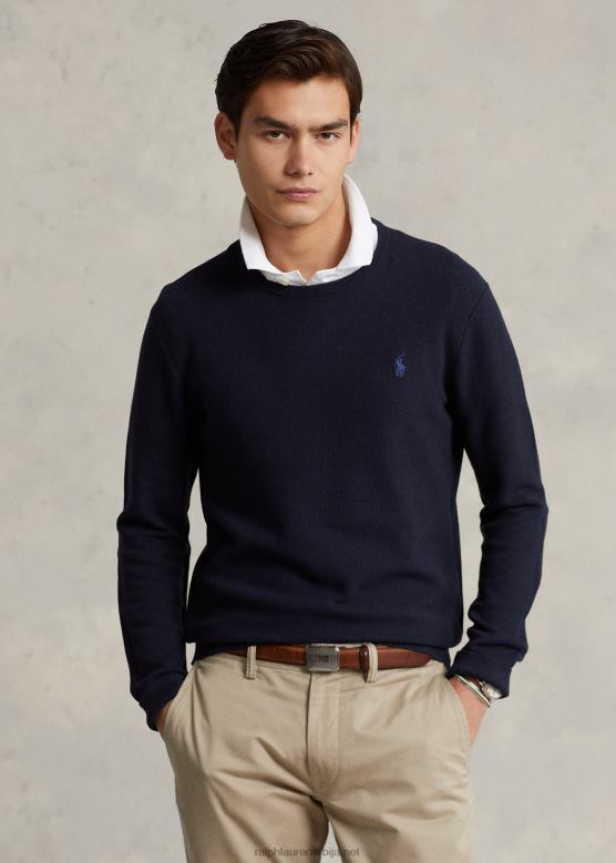 мушкарци Ralph Lauren мрежасти памучни џемпер са округлим изрезом V2V44670 морнарски хеатхер