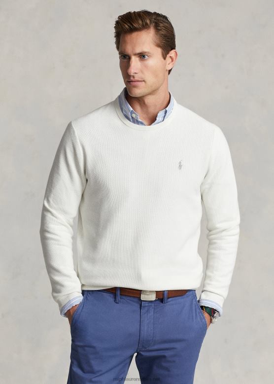 мушкарци Ralph Lauren мрежасти памучни џемпер са округлим изрезом V2V44672 палуба бела