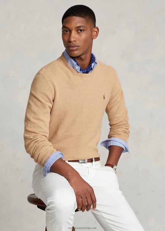 мушкарци Ralph Lauren мрежасти памучни џемпер са округлим изрезом V2V44673 камил меланж