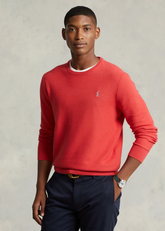 мушкарци Ralph Lauren мрежасти памучни џемпер са округлим изрезом V2V44674 десна црвена