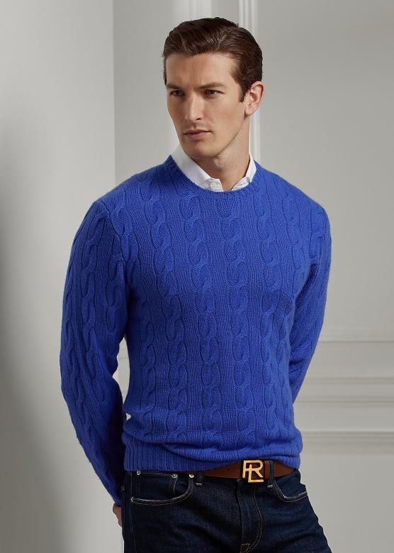 мушкарци Ralph Lauren плетени џемпер од кашмира V2V4476 класична Цопен плава