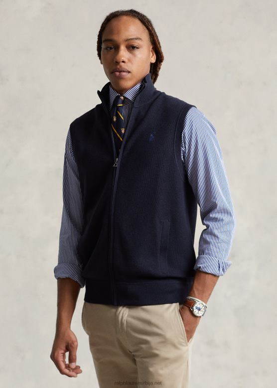 мушкарци Ralph Lauren памучни џемпер са пуним патентним затварачем V2V44780 морнарски хеатхер