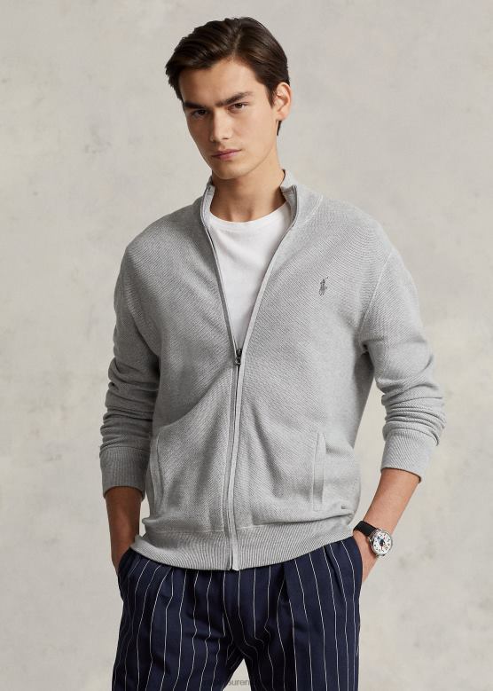 мушкарци Ralph Lauren мрежасти памучни џемпер са пуним патентним затварачем V2V44841 и преко вријеска