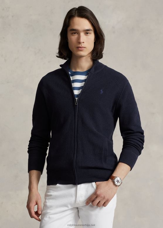 мушкарци Ralph Lauren мрежасти памучни џемпер са пуним патентним затварачем V2V44842 морнарски хеатхер