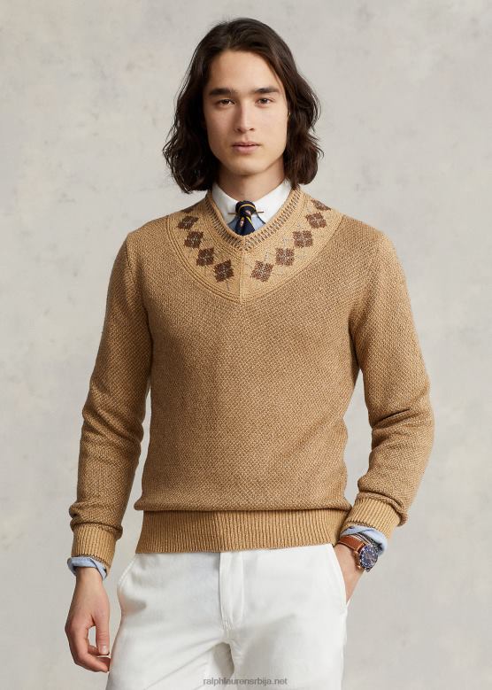 мушкарци Ralph Lauren ланено-свилени џемпер од аргиле-а V2V448441 тан мулти