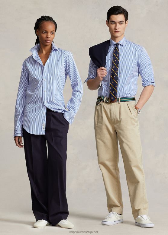 унисек Ralph Lauren пругаста кошуља од поплина по мери V2V44123 плаво бели