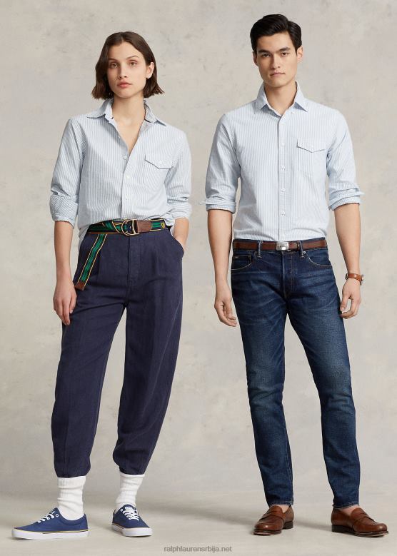 унисек Ralph Lauren пругаста оксфордска кошуља по мери V2V44137 плаво бели