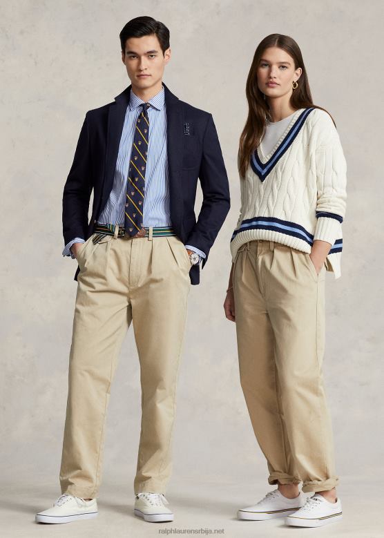 унисек Ralph Lauren Вхитман опуштене плисиране цхино панталоне V2V4487 рл каки