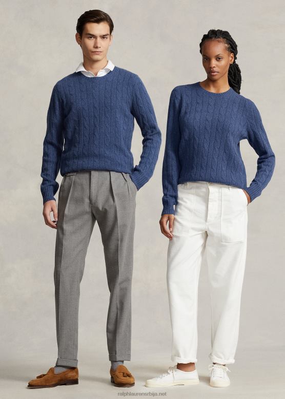 унисек Ralph Lauren култни џемпер од кашмира од плетеног кабла V2V443392 рустикални морнарски хеатхер