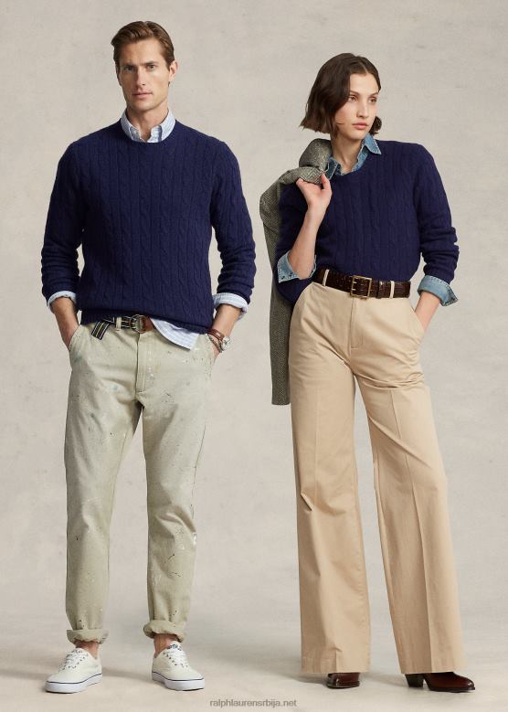 унисек Ralph Lauren култни џемпер од кашмира од плетеног кабла V2V443393 светла морнарица