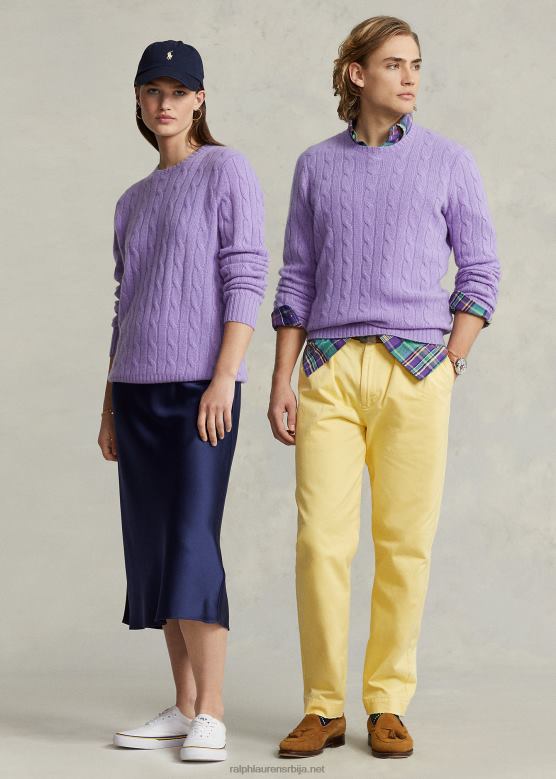 унисек Ralph Lauren култни џемпер од кашмира од плетеног кабла V2V443394 маидстоне љубичасти хеатхер