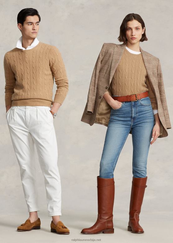 унисек Ralph Lauren култни џемпер од кашмира од плетеног кабла V2V443400 нови камил меланж