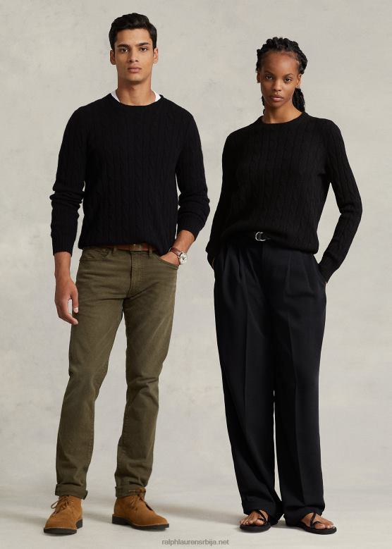 унисек Ralph Lauren култни џемпер од кашмира од плетеног кабла V2V443401 црн